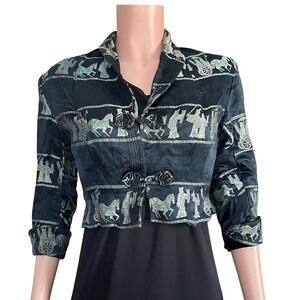 Dynasty Vintage Horse Print Western Jacket Black Green fits S Rare Rodeo Graphic